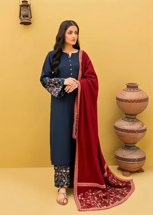 ZN918-WINTER 3-Pc Embroidered Dhanak Suit with Heavy Embroidered Dhanak Shawll