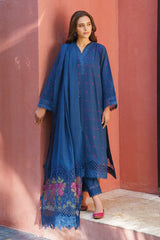 3PC EMBROIDERED DHANAK SUIT - ZN-1433