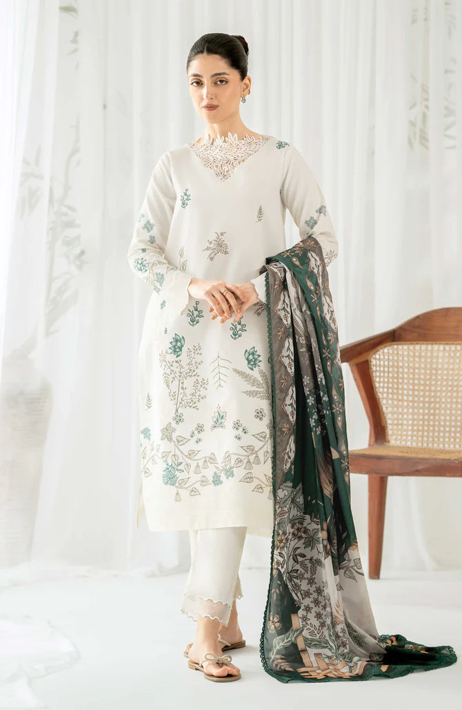 ZN748-Sapphire - 3PC Lawn Heavy Embroidered Shirt With Organza Printed Dupatta