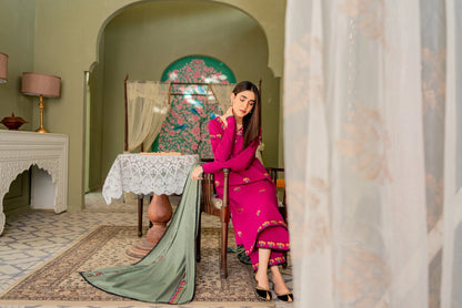 ZN571-WINTER 3PC Dhanak suit with Embroidered Shawll