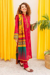 3PC EMBROIDERED DHANAK SUIT - ZN-1430