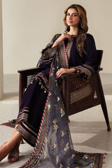 ZN910-Winter Unstitched 3PCs Velvet Dress With Embroidered Organza Dupatta