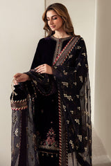 ZN910-Winter Unstitched 3PCs Velvet Dress With Embroidered Organza Dupatta