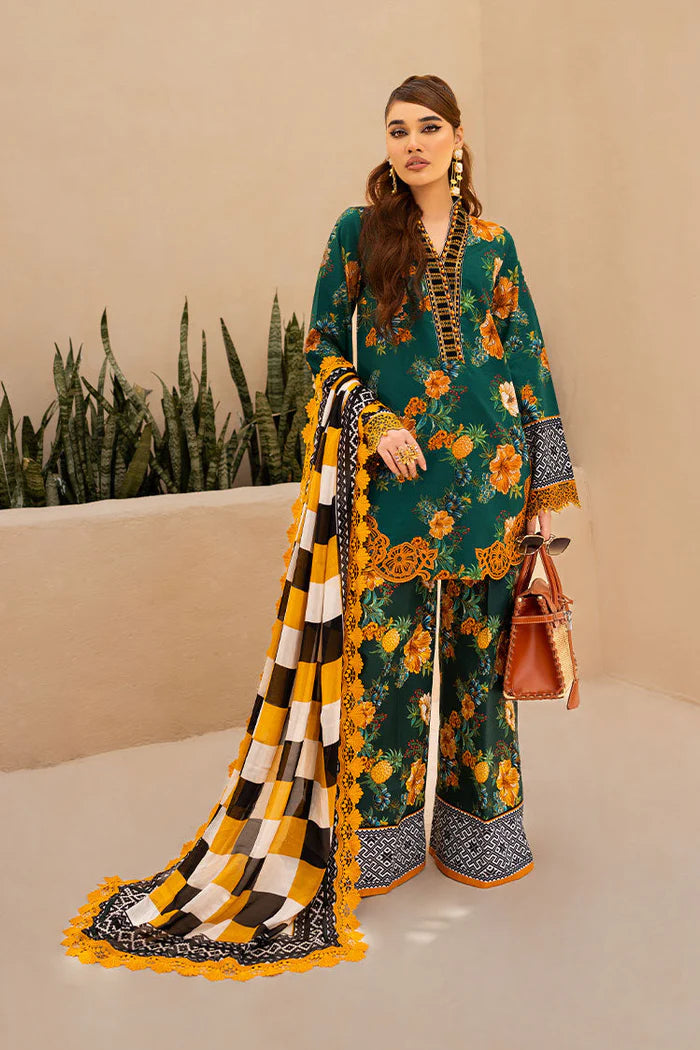 ZN722-SUMMER 3 Piece Unstitched Digital Printed Lawn Suit - Digital Printed Daimond Dupatta