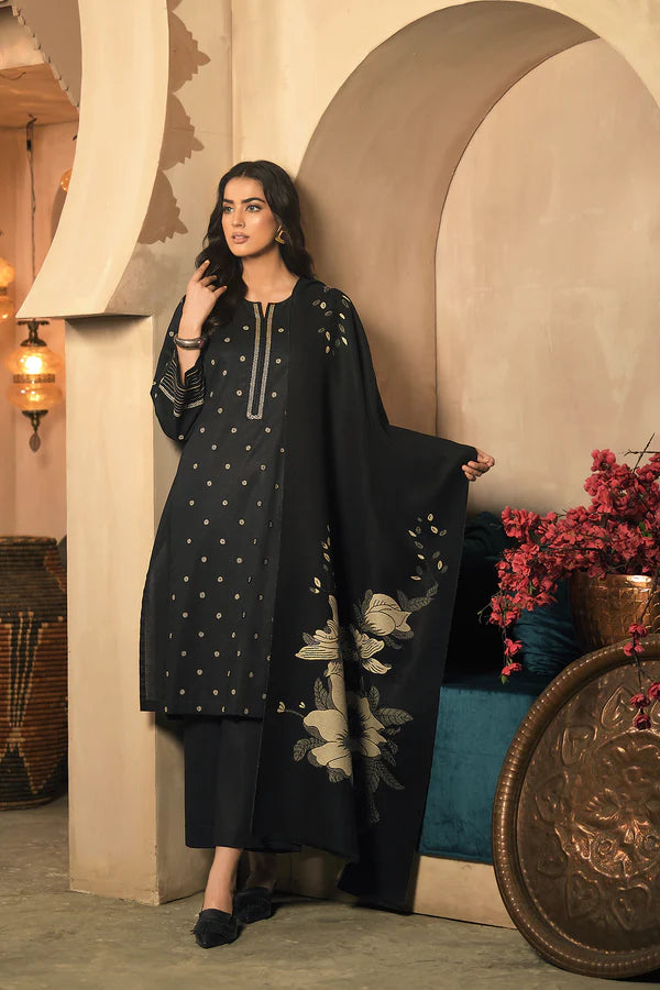 ZN916-3PC Winter Dhannak Embroidered suit with Printed Shawll