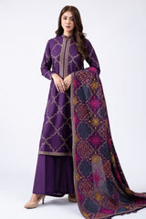 ZN603-WINTER 3-Pc Embroidered Dhanak Suit with Heavy Embroidered Dhanak Shawll