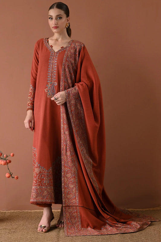 ZN1260 BATIK-3PC DHANAK EMBROIDERED SHIRT WITH DHANAK EMBROIDERED SHAWL AND TROUSER