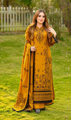 3PC EMBROIDERED DHANAK SUIT - ZN-1427