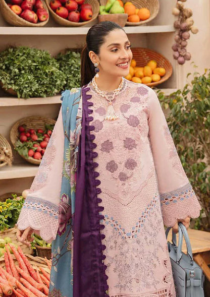 ZN714-SUMMER MUSHQ 3PC EMBROIDERED LAWN SUIT WITH PRINTED SILK DUPATTA