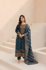 3PC EMBROIDERED DHANAK SUIT - ZN-1418