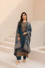 3PC EMBROIDERED DHANAK SUIT - ZN-1418