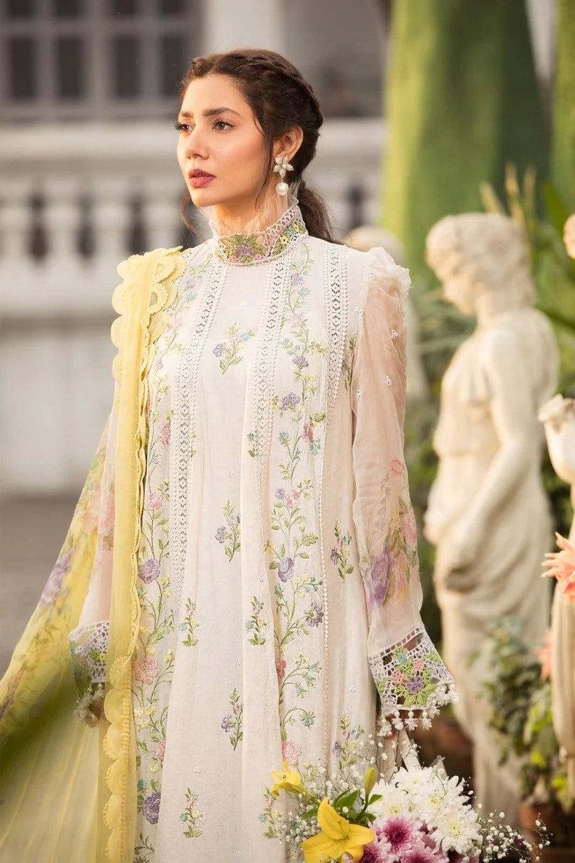 ZN782-Sapphire - 3PC Lawn Heavy Embroidered Shirt With Paper Cotton Printed Dupatta