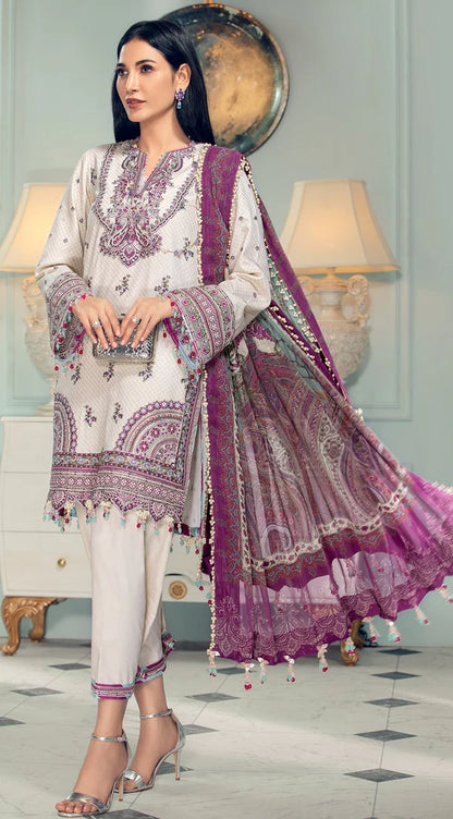 ZN749-SUMMER 3PC Lawn Embroidered Shirt With Printed Organza  Dupatta