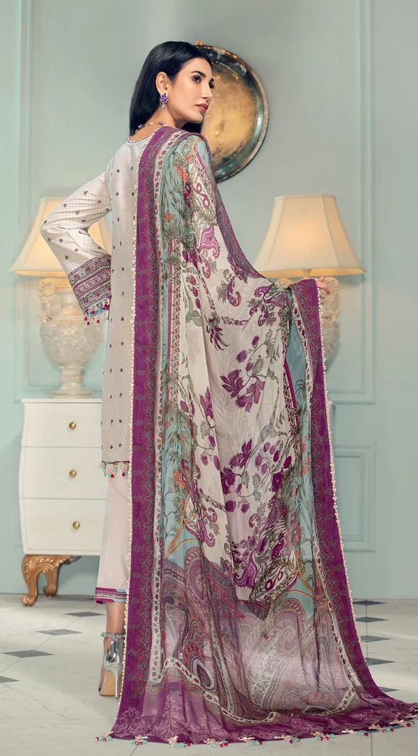 ZN749-SUMMER 3PC Lawn Embroidered Shirt With Printed Organza  Dupatta