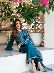 3PC EMBROIDERED DHANAK SUIT - ZN-1437