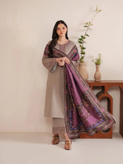 3PC EMBROIDERED DHANAK SUIT - ZN-1438