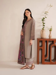 3PC EMBROIDERED DHANAK SUIT - ZN-1438