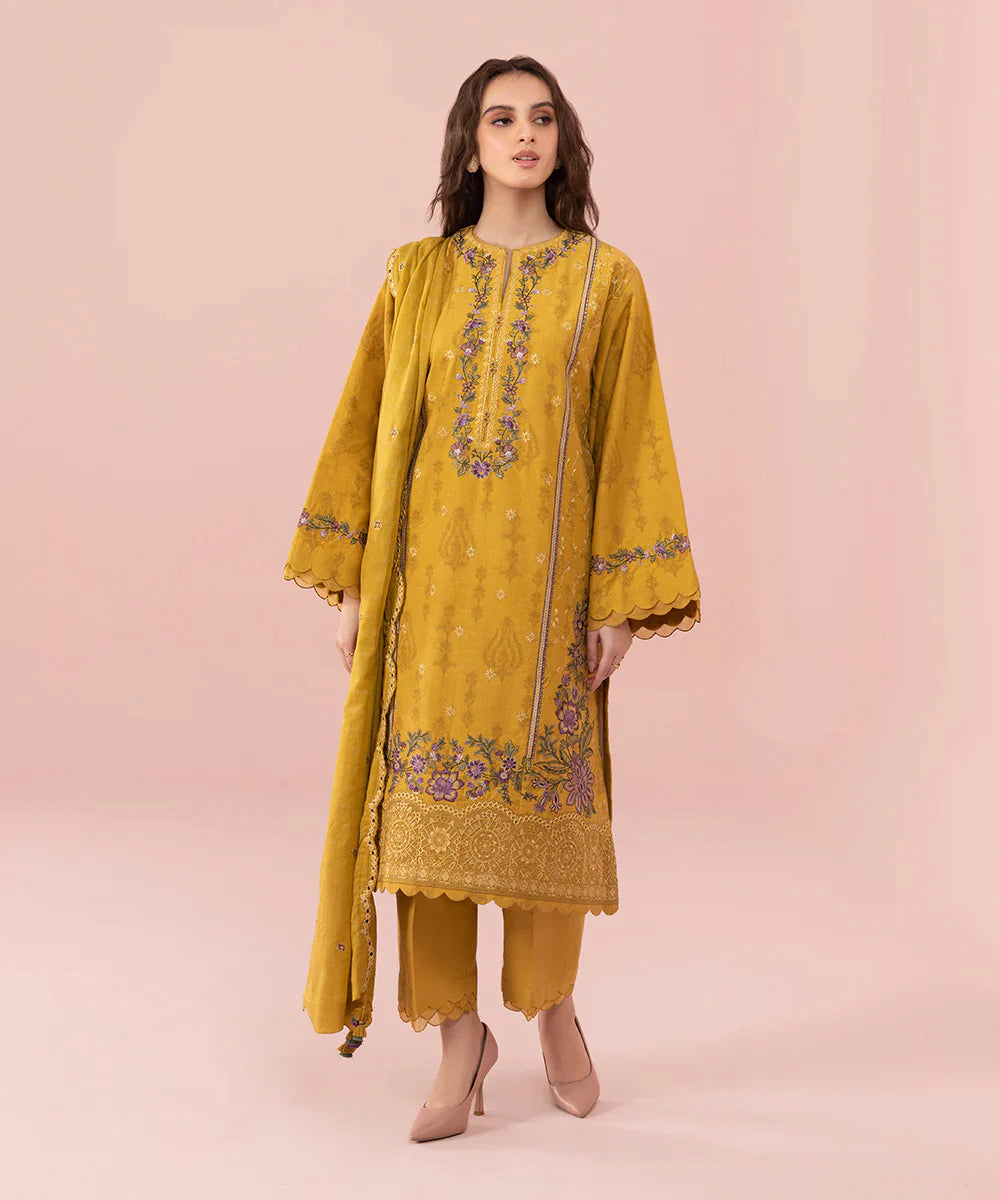 ZN740-SUMMER 3PC Lawn Embroidered Shirt With Chiffon Embroidered Dupatta