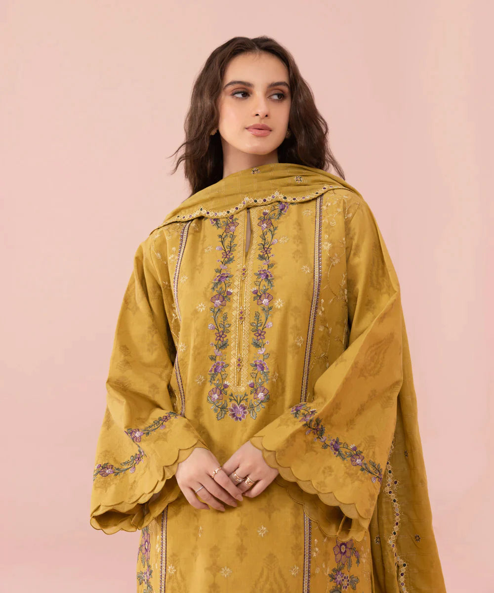 ZN740-SUMMER 3PC Lawn Embroidered Shirt With Chiffon Embroidered Dupatta