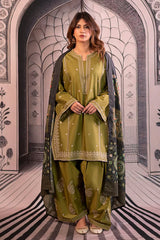 3PC EMBROIDERED DHANAK SUIT - ZN-1450