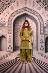 3PC EMBROIDERED DHANAK SUIT - ZN-1450