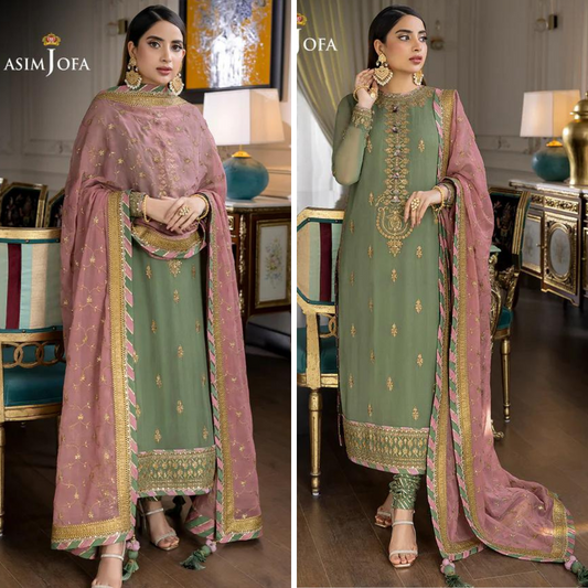 ZN919-Winter Unstitched 3PCs Embroidered Linen Suit With Chiffon Dupatta