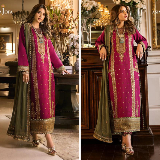 ZN920-Winter Unstitched 3PCs Embroidered Linen Suit With Chiffon Dupatta