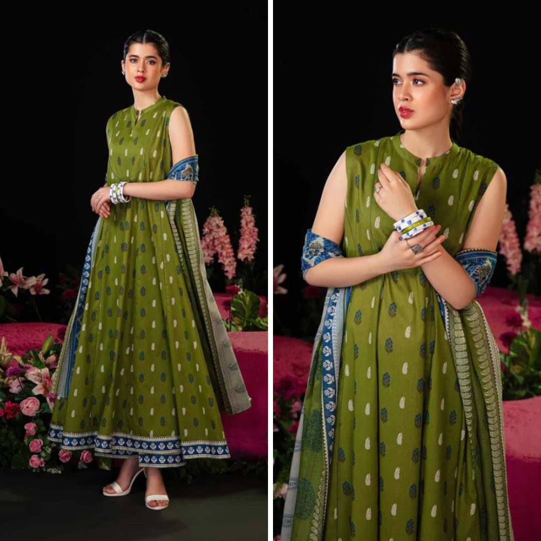 ZN932-WINTER 3PC Dhannak Embroidered suit with Printed Shawll