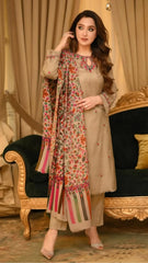 3PC EMBROIDERED DHANAK SUIT - ZN-1413