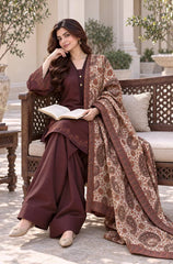 3PC EMBROIDERED DHANAK SUIT - ZN-1502