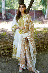 3PC EMBROIDERED DHANAK SUIT - ZN-1442