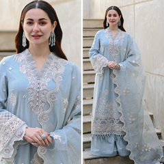 ZN1037 - QALAMKAR 3PC Lawn Embroidered Suit