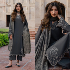 ZN1245   IZEL-3PC DHANAK EMBROIDERED SHIRT WITH COURTRAI PRINTED SHAWL & TROUSER-BIC