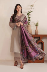 3PC EMBROIDERED DHANAK SUIT - ZN-1438