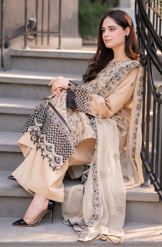 ZN1270 3PC LAWN EMBROIDERED UNSTITCHED DRESS