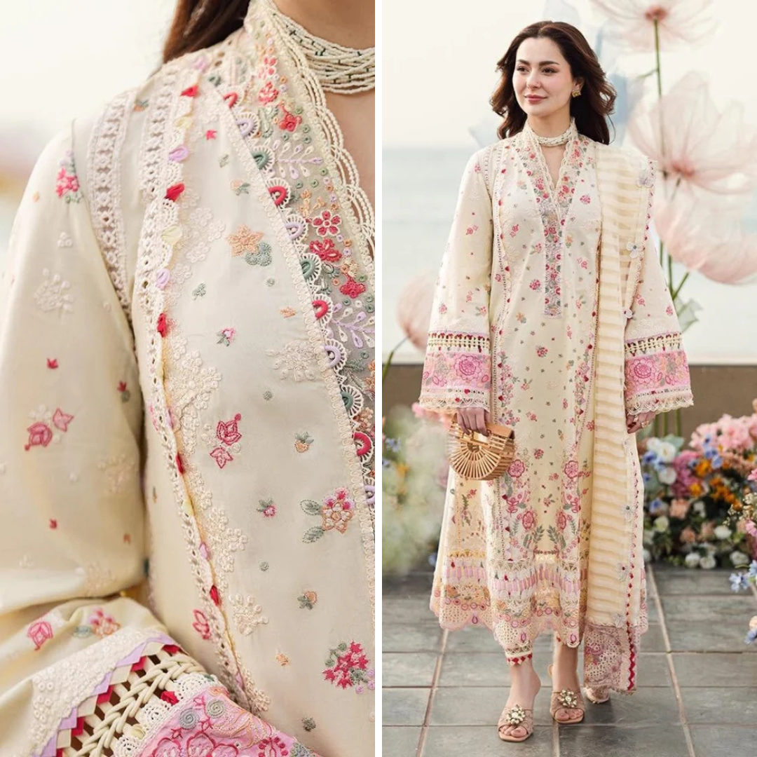 ZN1052 - Qalamkaar 3PC Unstitched Lawn Embroidered Chicken Kari