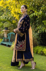 3PC EMBROIDERED VELVET SUIT - ZN-1411