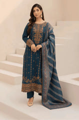 3PC EMBROIDERED DHANAK SUIT - ZN-1418