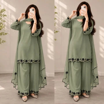 3PC Shamooz Silk Embroidered Suit  - ZN-1488