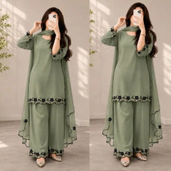 3PC Shamooz Silk Embroidered Suit  - ZN-1488