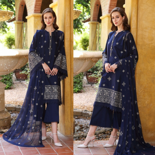 ZN236-BAREEZE-EMBROIDERED 3PC LAWN DRESS WITH EMBROIDERED CHIFFON DUPATTA