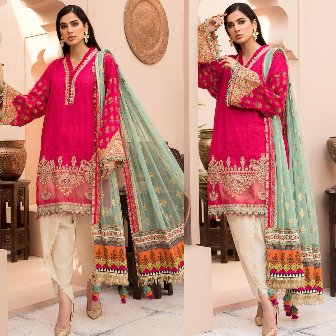 ZN101-3PC EMBROIDERED LAWN SUIT WITH PURE Printed OrganzaDUPATTA