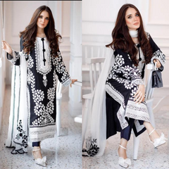 ZN151-3PC Lawn Embroidered Shirt With Embroidered Chiffon Dupatta