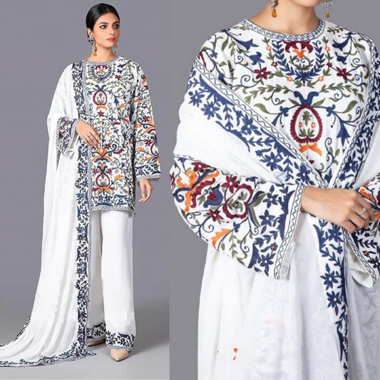 ZN208-Embroidered 3pc Lawn dress with embroidered Chifoon Dupatta