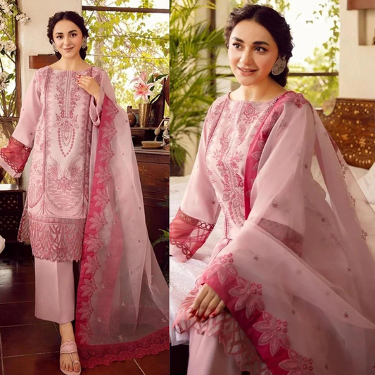 ZN215-LUXURY EMBROIDERED LAWN 3PC WITH EMBROIDERED ORGANZA DUPATA