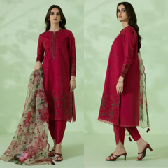 3PC EMBROIDERED DHANAK SUIT - ZN-1433