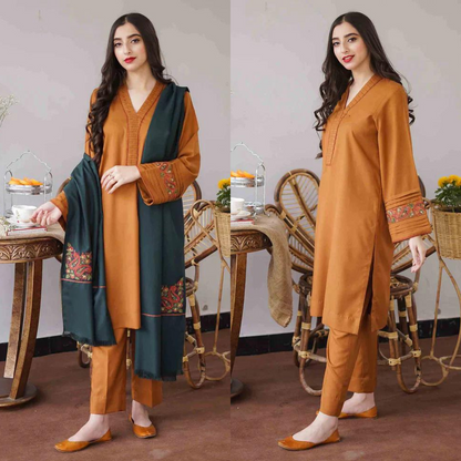 ZN400 -WINTER  3PC Dhanak suit with Embroidered Shawll