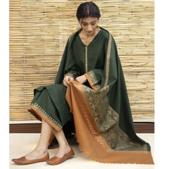 ZN411-WINTER 3PC Dhanak suit with  Printed Shawll