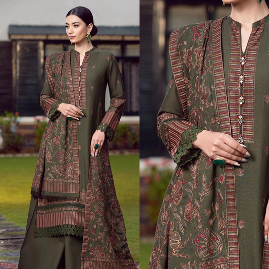 ZN415-WINTER Embroidered Dhanak Suit with Heavy Embroidered Dhanak Shawl