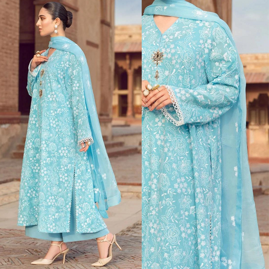 ZN509-WINTER 3 Piece Unstitched Heavy Embroidered Linen Suit With Heavy Embroidered Bamber Chiffon Dupatta